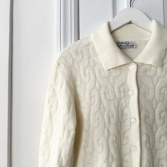Cuddle Knit Wintuk Vintage Orlon Acrylic Collared Cable Knit Button Cardigan M - Picture 2 of 12